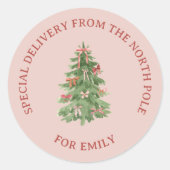 North Pole Pink Girly Christmas Tree Gift Stickers (Voorkant)