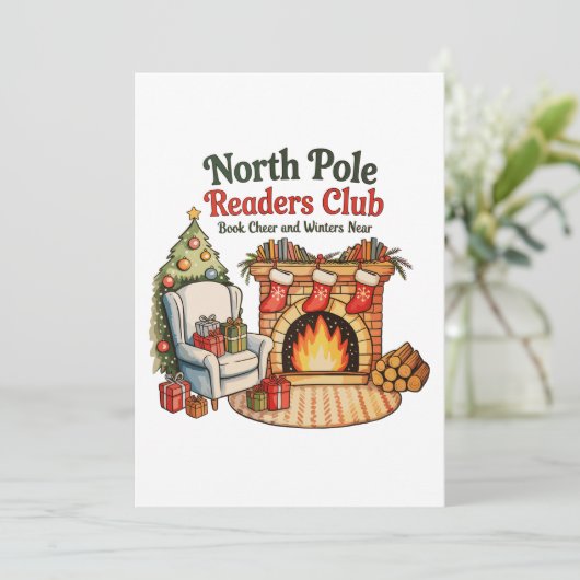 North Pole Readers Club Christmas Books Xmas Lover Feestdagenkaart (Staand voorkant)