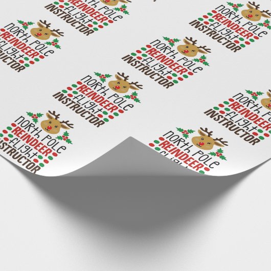 North Pole Reindeer Flight Instructor Christmas Cadeaupapier (Hoek)