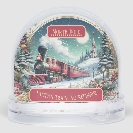 North Pole Snow Christmas Santas Train No Refunds Sneeuwbol (Achterkant)