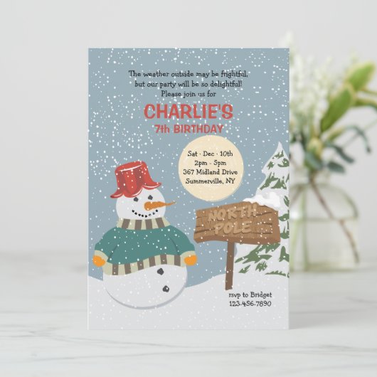 North Pole Snowman Invitation Kaart (Staand voorkant)