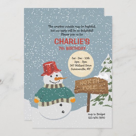 North Pole Snowman Invitation Kaart (Voorkant / Achterkant)