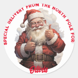 North Pole Special Delivery Customizable Gift Tag Ronde Sticker
