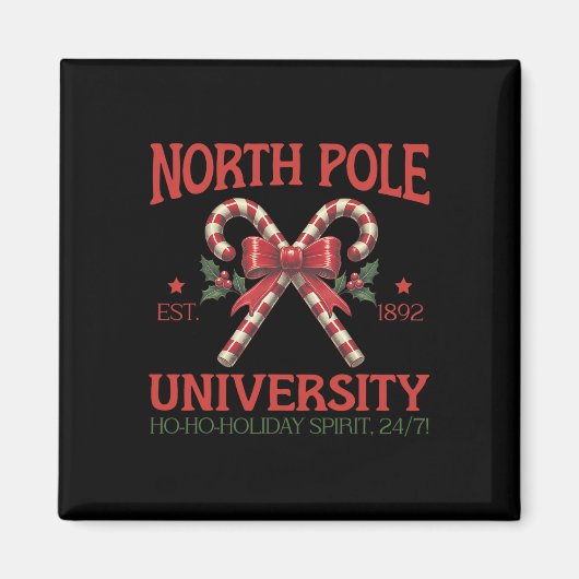 North Pole University Retro Kerstsnoep Cane H Magneet (Voorkant)