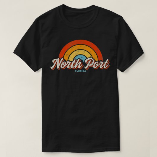 North Port Florida FL  regenboogretro 70s T-shirt (Design voorkant)