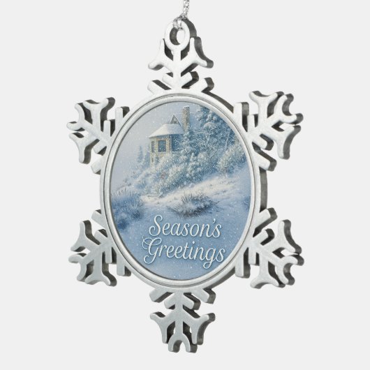 North Rim Lodge Winter Scenery Nostalgic  Tin Sneeuwvlok Ornament (Rechts)