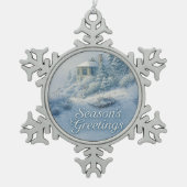 North Rim Lodge Winter Scenery Nostalgic  Tin Sneeuwvlok Ornament (Voorkant)
