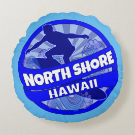 North Shore Hawaii blauw surfer logo rond kussen