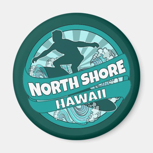 North Shore Hawaii blauwgroen surfer logo magnet (Voorkant)
