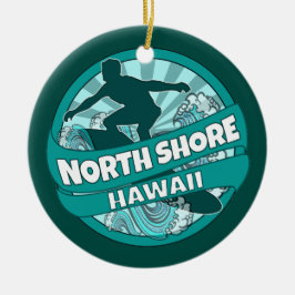North Shore Hawaii blauwgroen surfer logo ornament