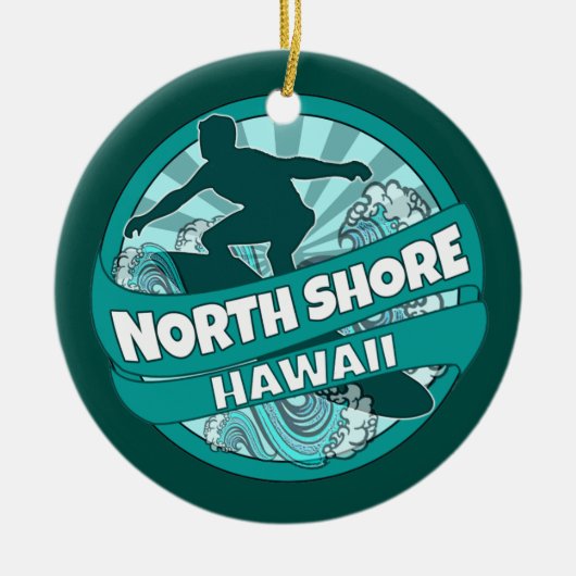 North Shore Hawaii blauwgroen surfer logo ornament (Voorkant)