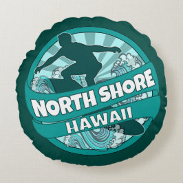 North Shore Hawaii blauwgroen surfer logo rond kus Rond Kussen