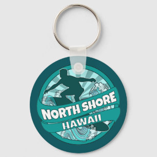 North Shore Hawaii blauwgroen surfer logo sleutelh Sleutelhanger