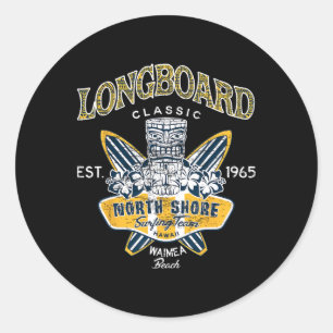 North Shore Hawaii Surfing Team T-shirt Longboard Ronde Sticker