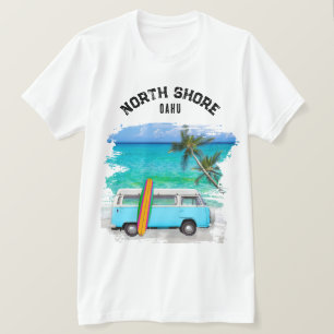North Shore Oahu Blue Vintage Van Surfplank T-shirt