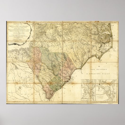North & South Carolina Map (1775) Poster (Voorkant)