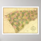 North & South Carolina Map 1839 Poster (Voorkant)