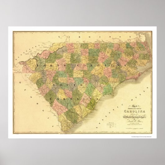 North & South Carolina Map 1839 Poster (Voorkant)