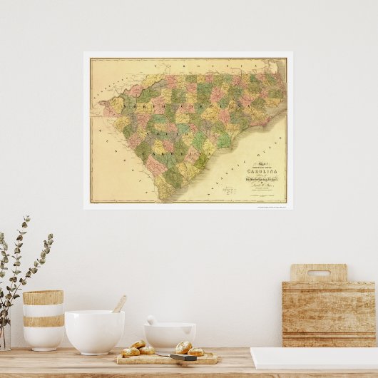 North & South Carolina Map 1839 Poster (Keuken)