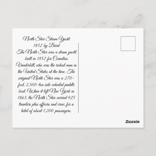 North Star Stoomjacht 1852 Briefkaart (Achterkant)