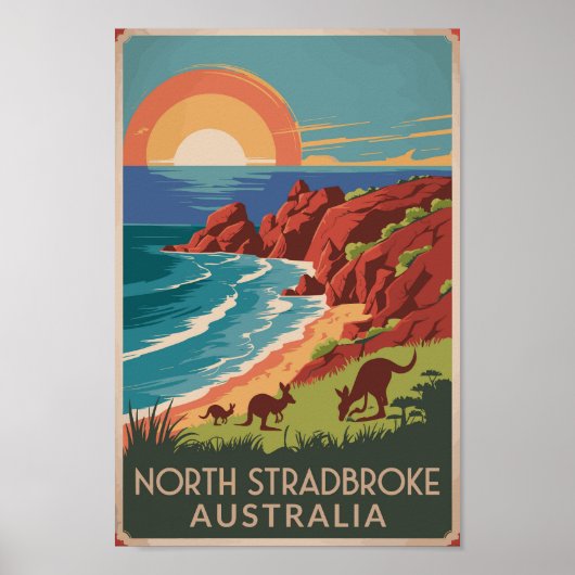North Stradbroke Island Kangoeroes Illustratie Poster (Voorkant)
