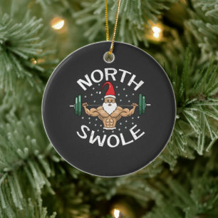 North Swole Funny Muscle Santa Christmas Fitness Keramisch Ornament