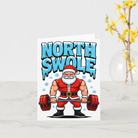 North Swole Santa Funny Christmas Gym Workout Lift Kaart (Gele Bloem)