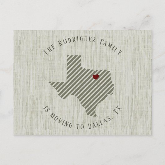 North Texas Green Linen Heart Texas Moving Aankondigingskaart (Voorkant)