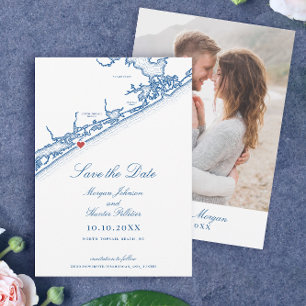 North Topsail Beach Kaart Elegant Navyblauw Huweli