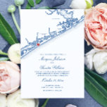 North Topsail Beach Map Elegant Navy Blue Wedding Kaart<br><div class="desc">Celebrate your coastal North Carolina wedding with this elegant navy blue North Topsail Beach map wedding invitation, perfect for a romantic seaside celebration along the Crystal Coast. This coastal map design is perfect for your wedding at Topsail Manor, Sea Haven Estate, The Nook at Sneads Ferry, Coastal Events & Occasions,...</div>