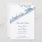 North Topsail Beach Map Elegant Navy Blue Wedding Save The Date (Voorkant)