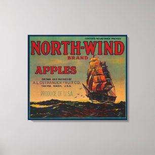 North Wind Apple Crate LabelYakima, WA Canvas Afdruk