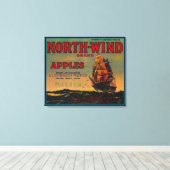 North Wind Apple Crate LabelYakima, WA Canvas Afdruk (Insitu (Houten vloer))