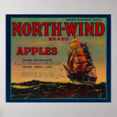 North Wind Apple Crate LabelYakima, WA Poster (Voorkant)