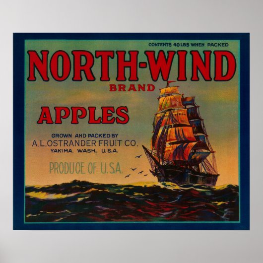 North Wind Apple Crate LabelYakima, WA Poster (Voorkant)