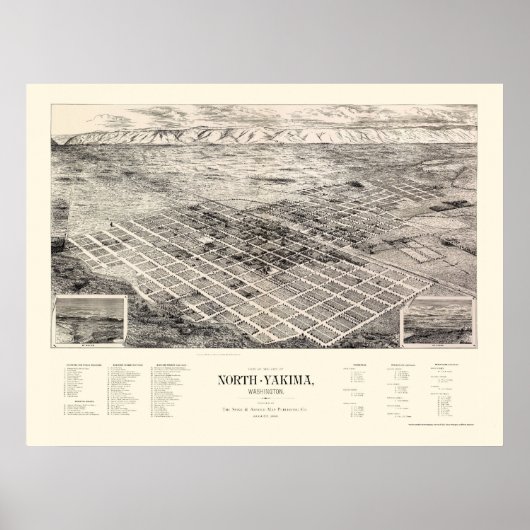 North Yakima, WA Panoramic Map - 1889 Poster (Voorkant)