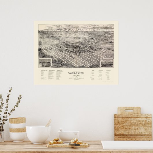 North Yakima, WA Panoramic Map - 1889 Poster (Keuken)