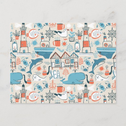 North Zee Cute Doodle Patroon Feestdagenkaart (Voorkant)