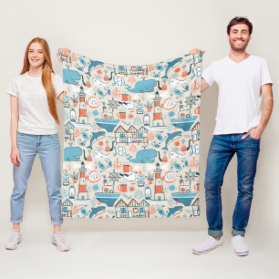 North Zee Cute Doodle Patroon Fleece Deken