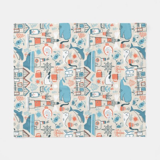 North Zee Cute Doodle Patroon Fleece Deken (Voorkant (Horizontaal))