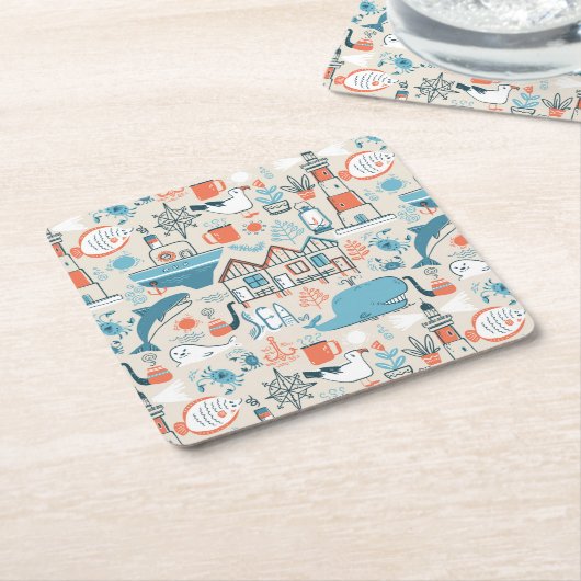 North Zee Cute Doodle Patroon Kartonnen Onderzetters (Schuin)