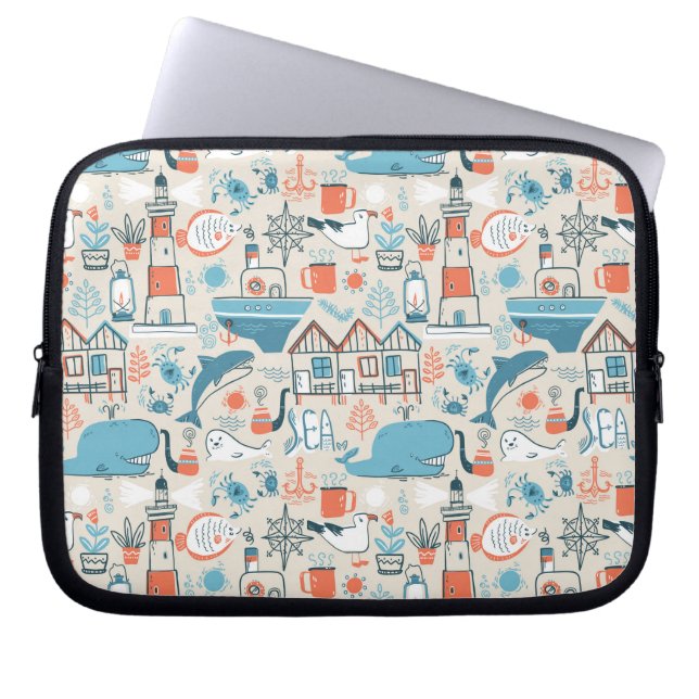 North Zee Cute Doodle Patroon Laptop Sleeve (Voorkant)
