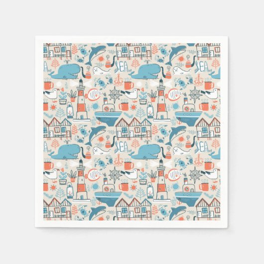 North Zee Cute Doodle Patroon Servet (Voorkant)