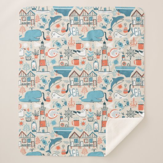 North Zee Cute Doodle Patroon Sherpa Deken (Voorkant)