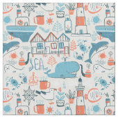 North Zee Cute Doodle Patroon Stof (Close Up)