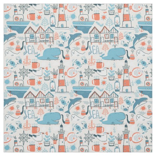 North Zee Cute Doodle Patroon Stof (Swatch)