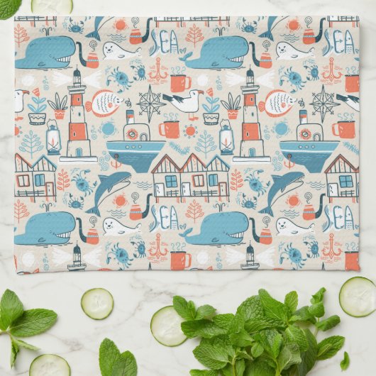 North Zee Cute Doodle Patroon Theedoek (Gevouwen)