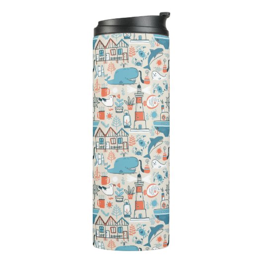 North Zee Cute Doodle Patroon Thermosbeker (Gedraaid links)