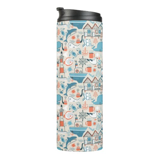 North Zee Cute Doodle Patroon Thermosbeker (Geroteerd rechts)