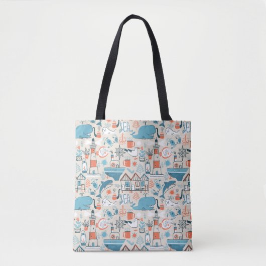 North Zee Cute Doodle Patroon Tote Bag (Voorkant)
